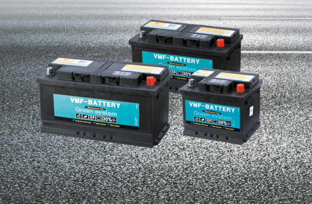 Range of VMF Green System maintenance-free car batteries in three different sizes